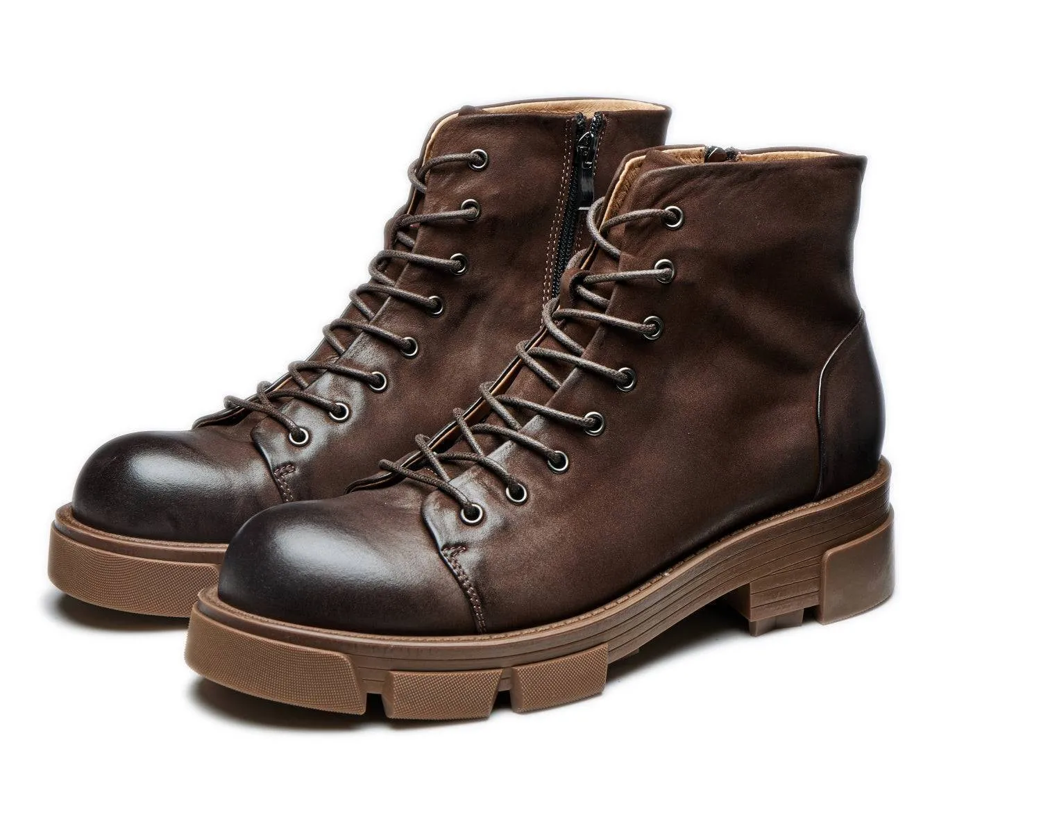 Men's Retro High-Top Genuine Leather Work Boots with Thick Sole