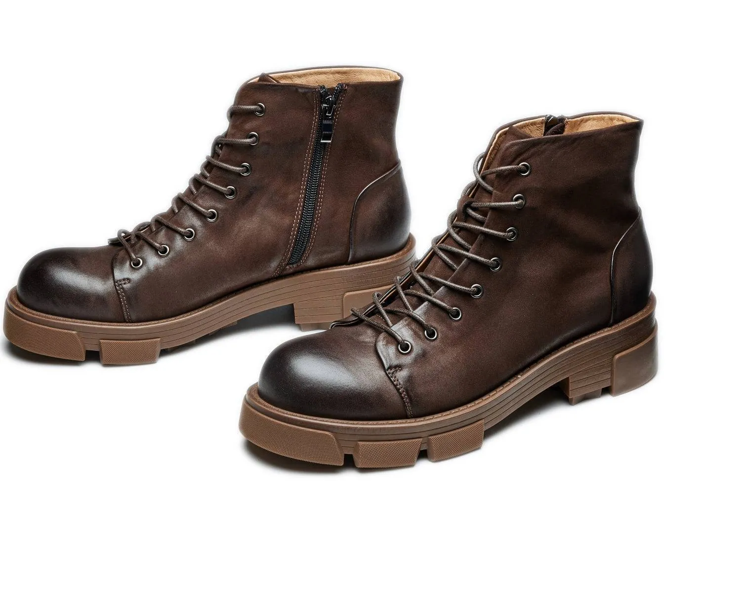 Men's Retro High-Top Genuine Leather Work Boots with Thick Sole