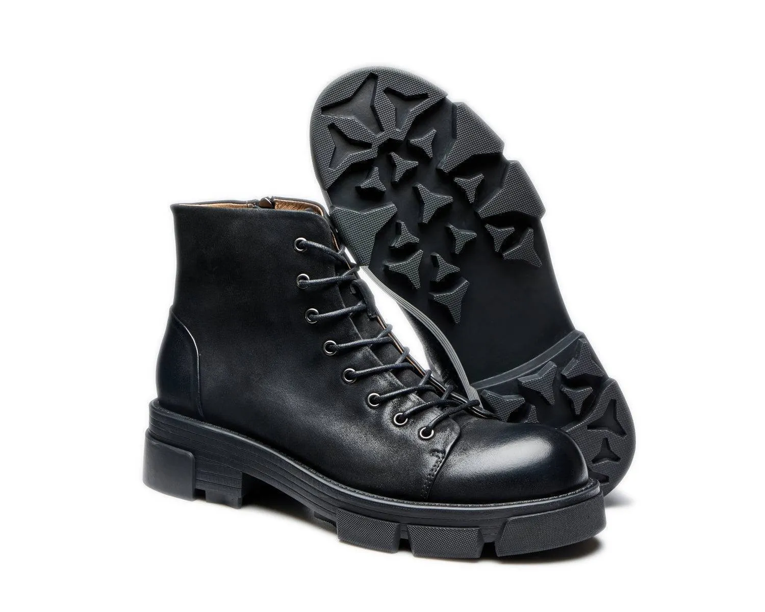 Men's Retro High-Top Genuine Leather Work Boots with Thick Sole