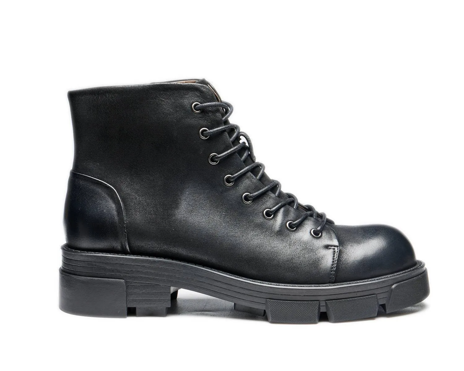 Men's Retro High-Top Genuine Leather Work Boots with Thick Sole