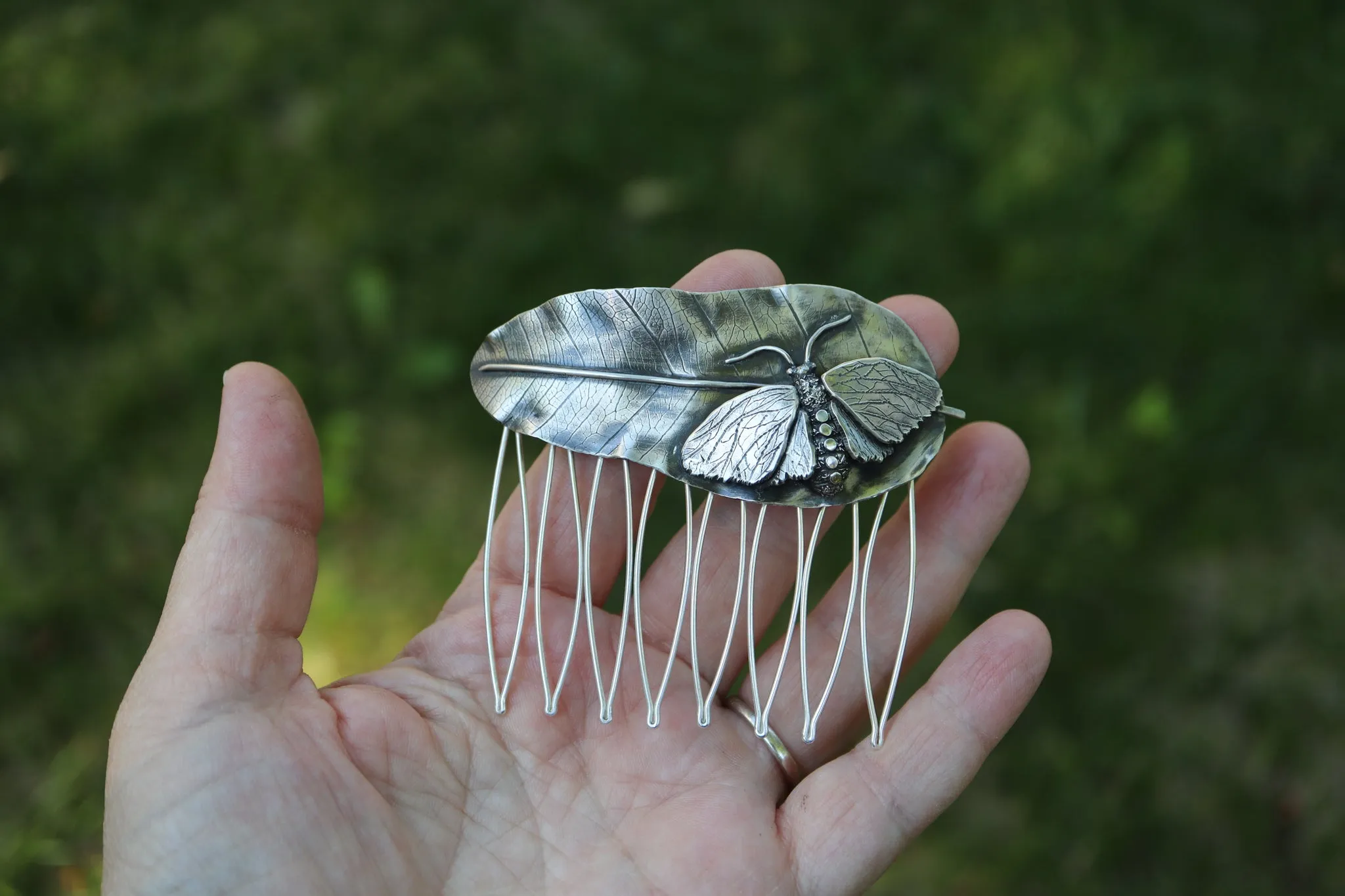 Milkweed Tussock Moth Silver Decorative Hair Comb