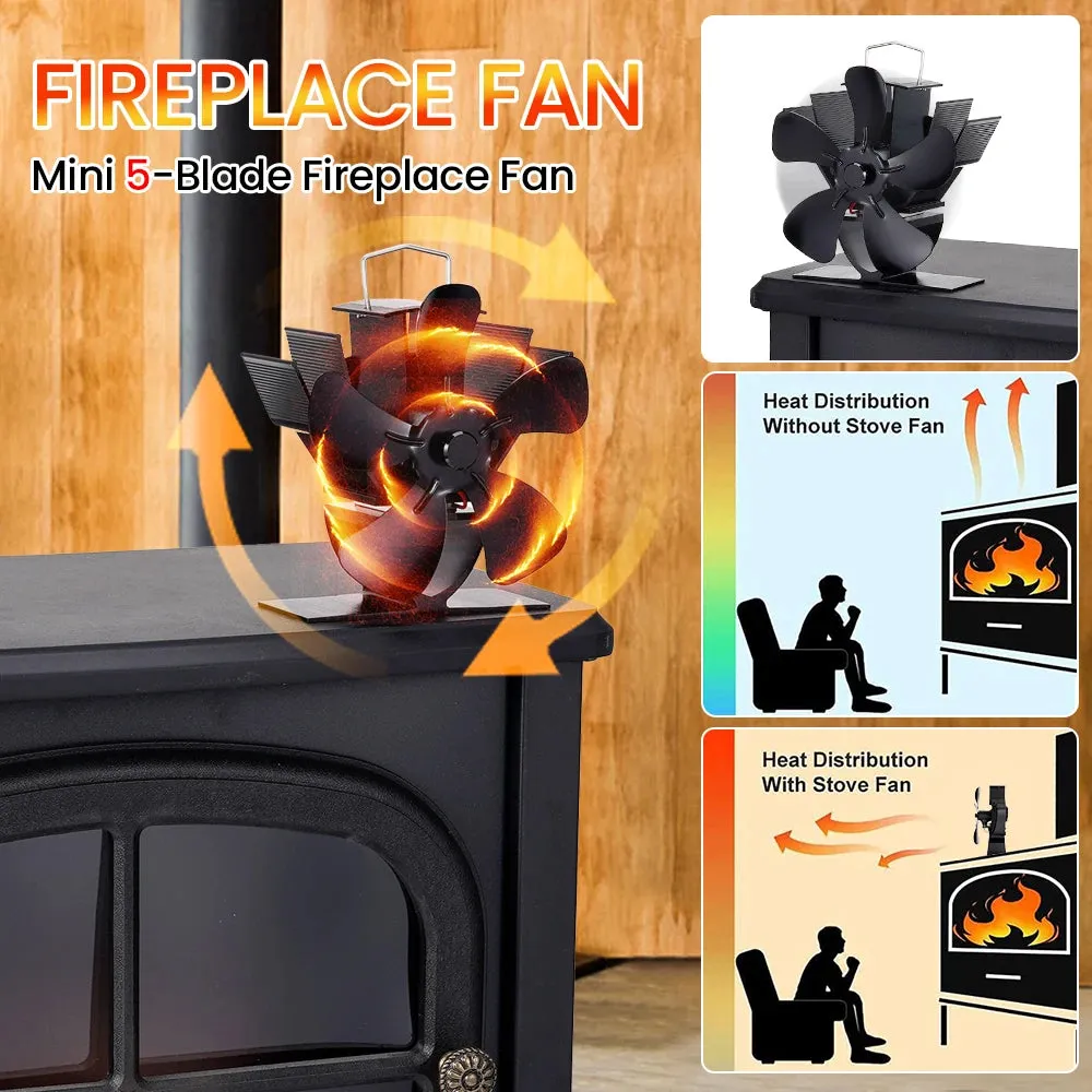 Mini Fireplace Fan - 5 Blade Heat Powered Stove Fan