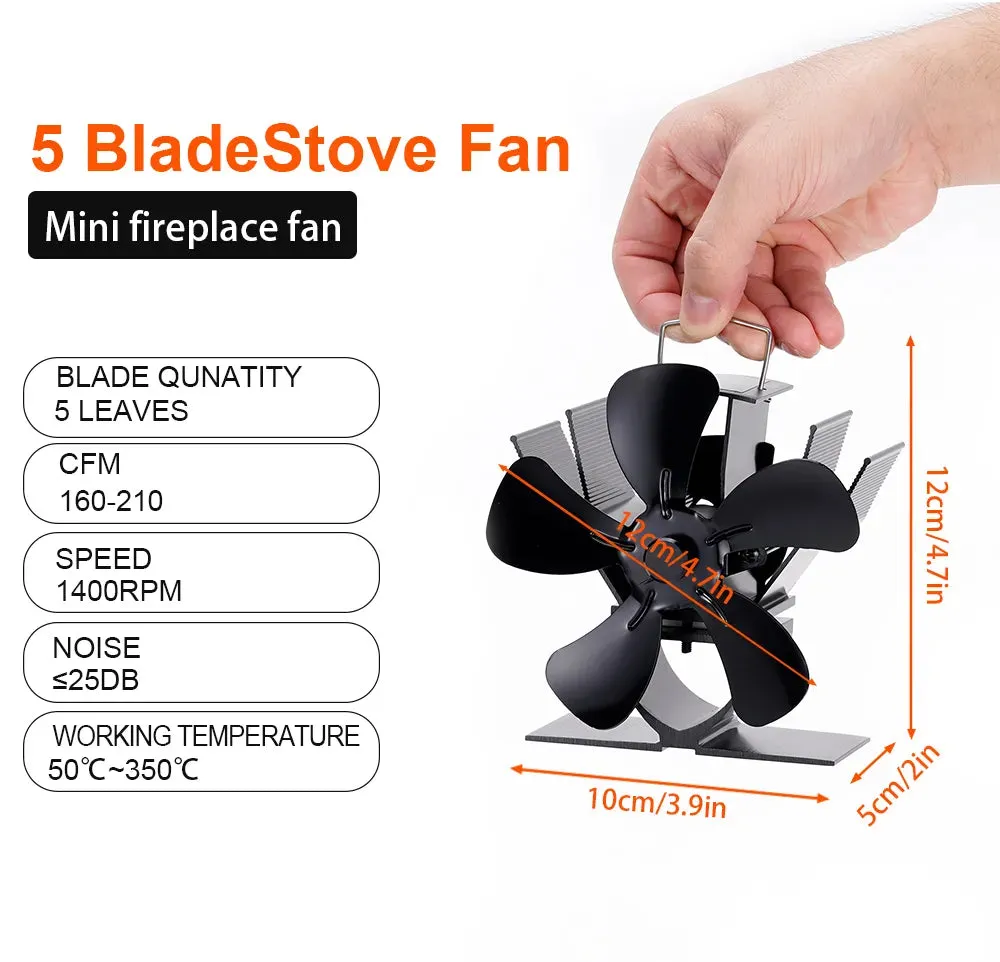 Mini Fireplace Fan - 5 Blade Heat Powered Stove Fan