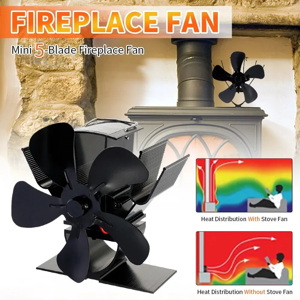 Mini Fireplace Fan - 5 Blade Heat Powered Stove Fan