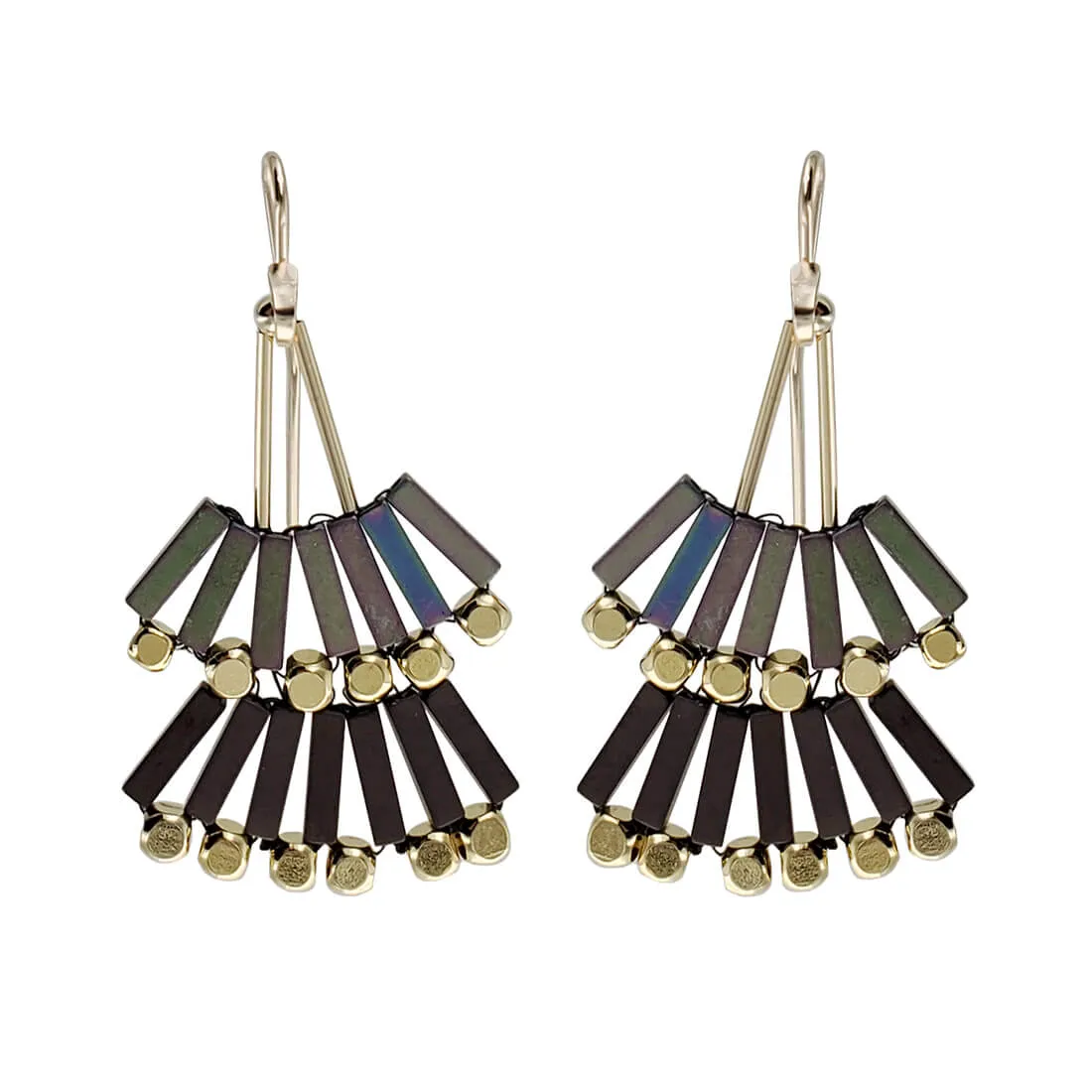 Moss Hematite Tiered Fan Earrings