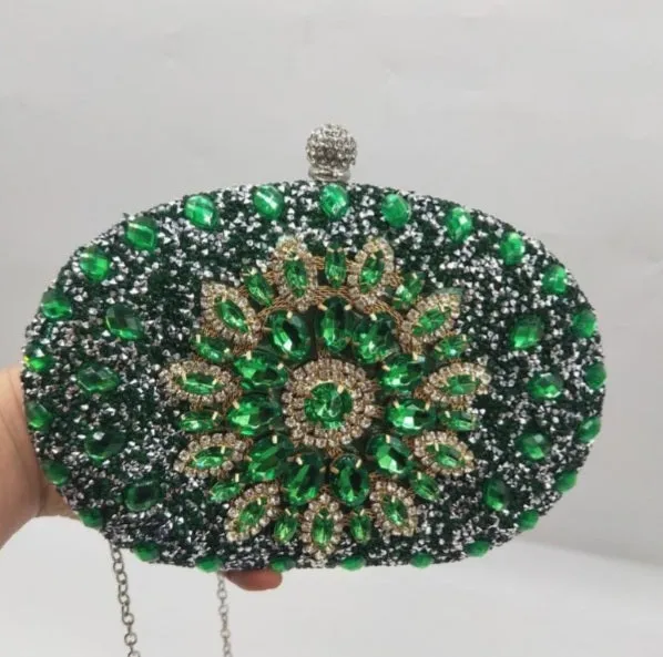 Oval gem Clutch bags