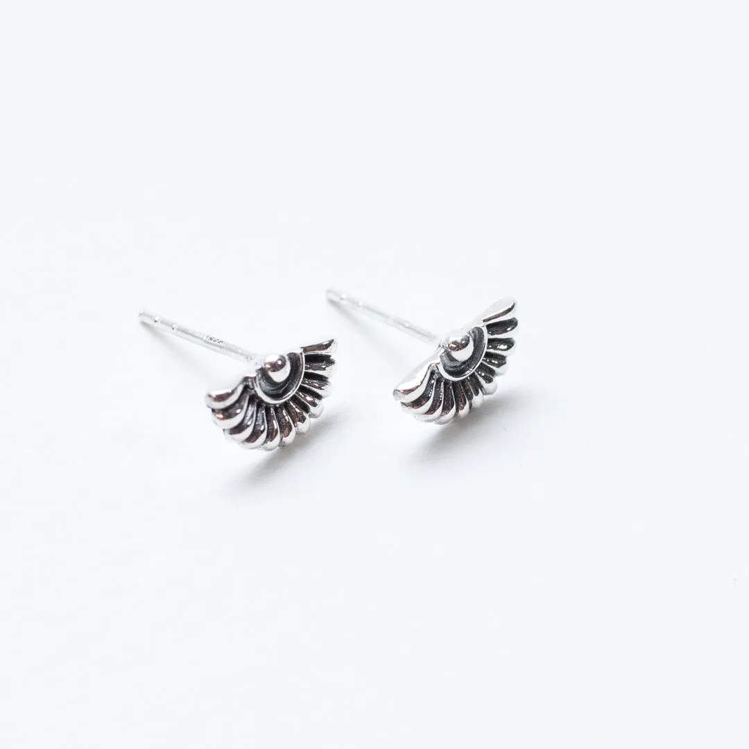 Oxidized Silver Fan Studs