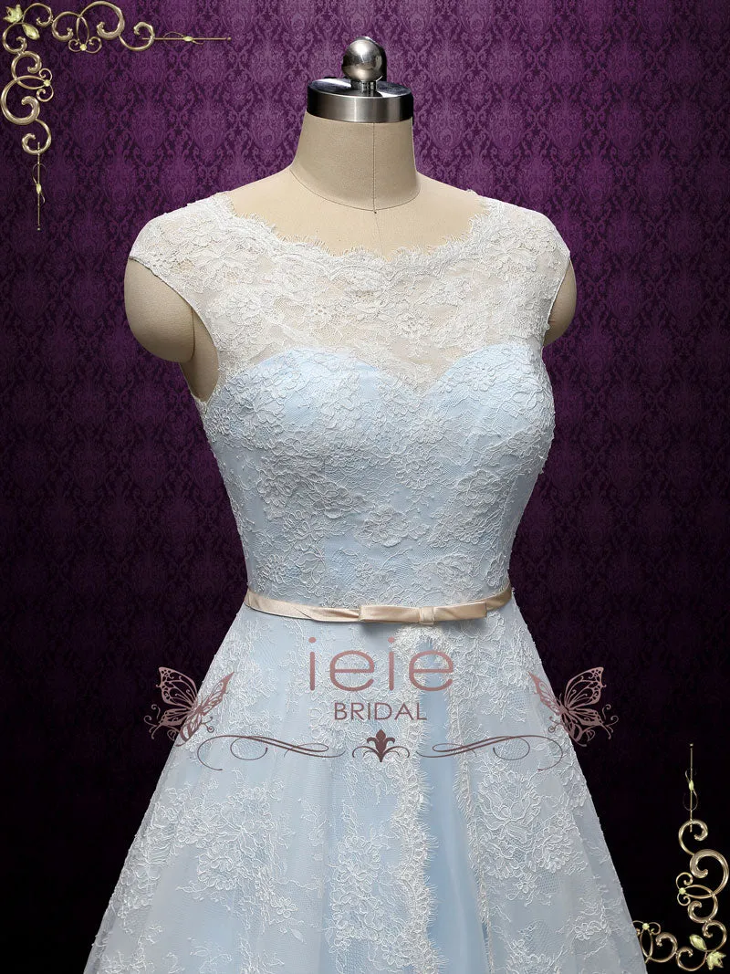 Powder Blue Lace Wedding Dress with Center Split Lace Skirt CHARICE