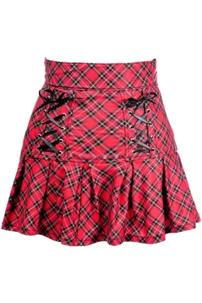 Red Plaid Lace-Up Stretch Lycra Skirt