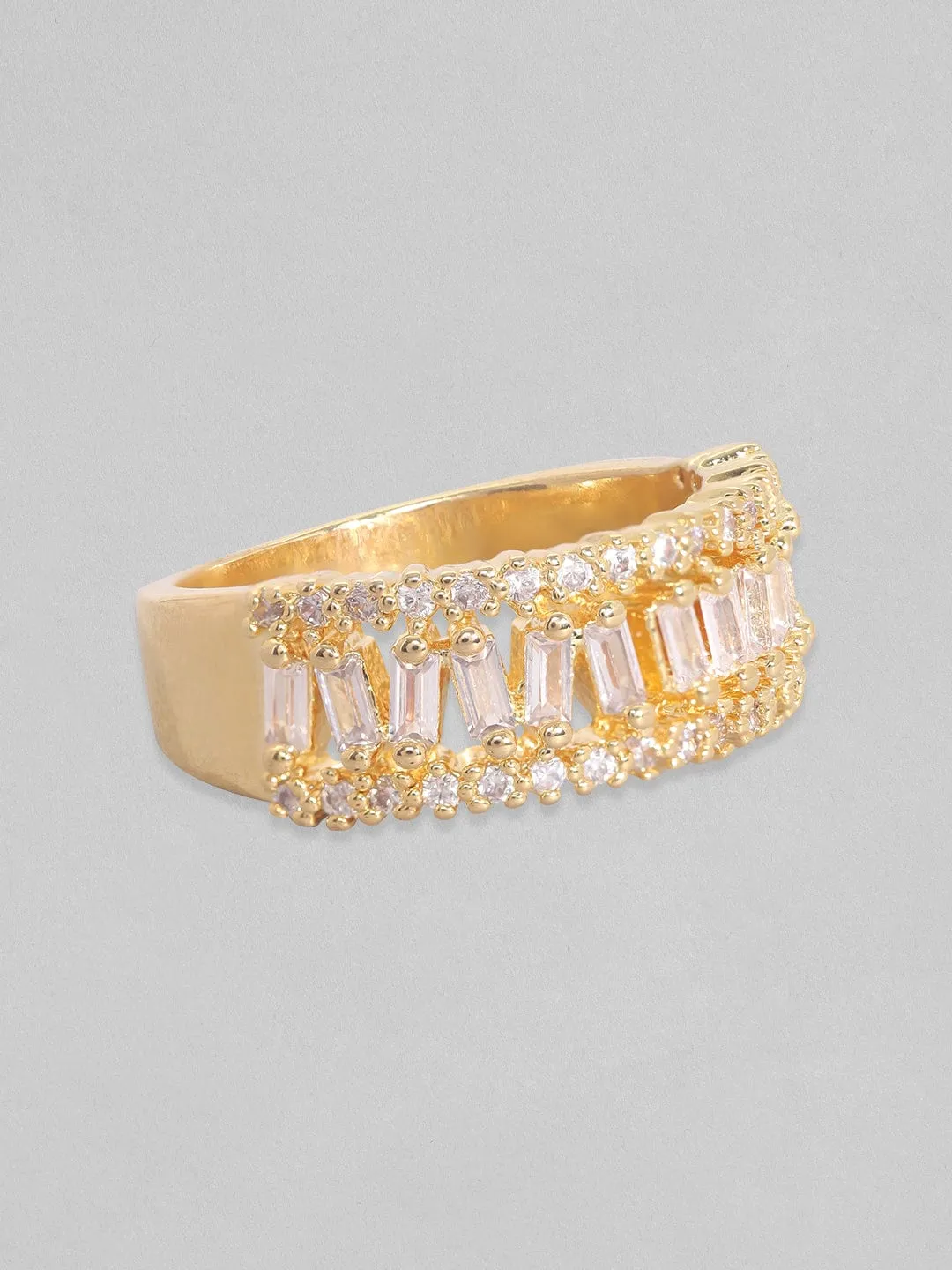 Rubans 18K Gold-Plated Baguette Zircons Studded Finger Ring