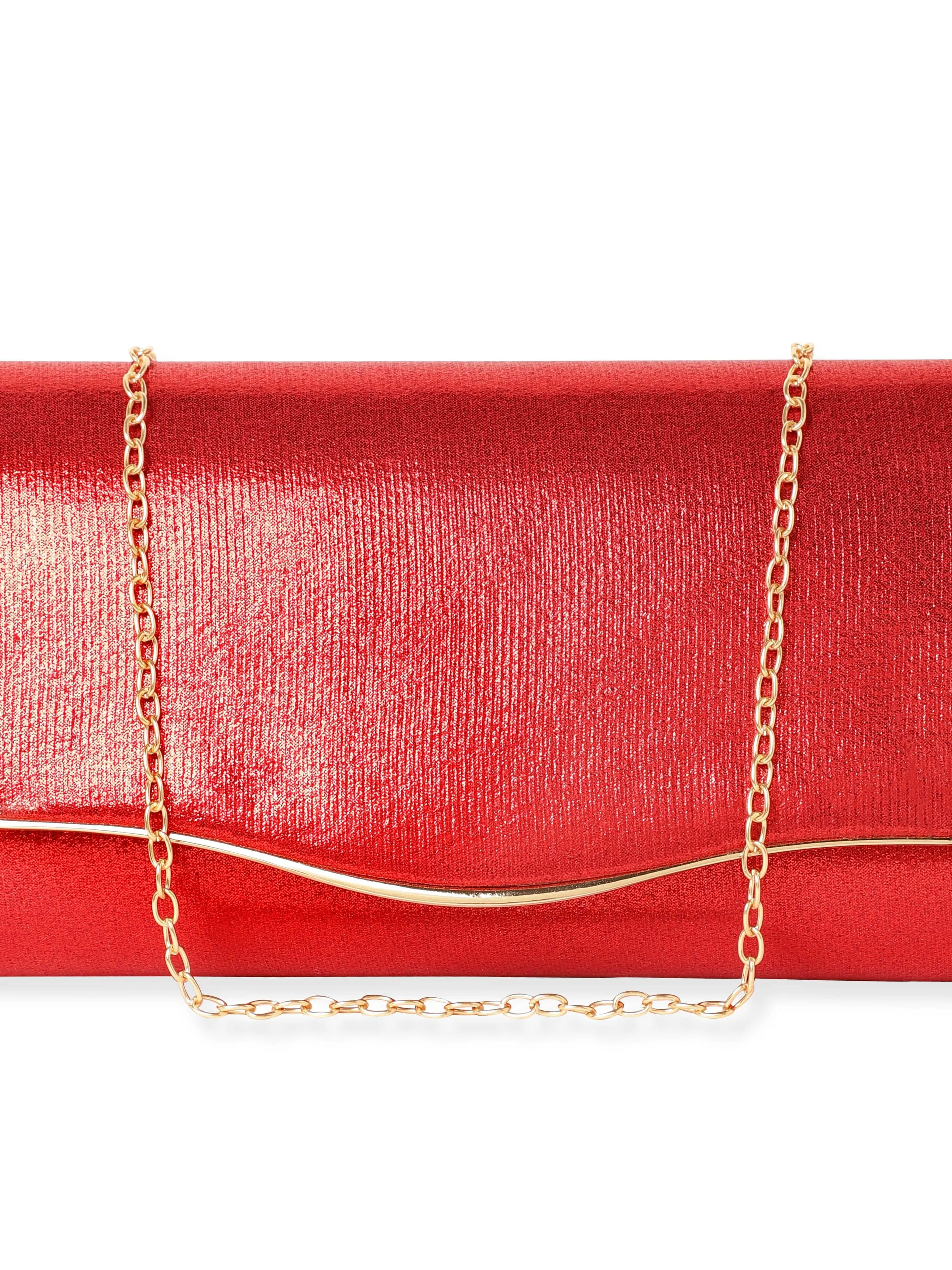 Rubans Fiery Opulence Red Textured Glossy Clutch Bag