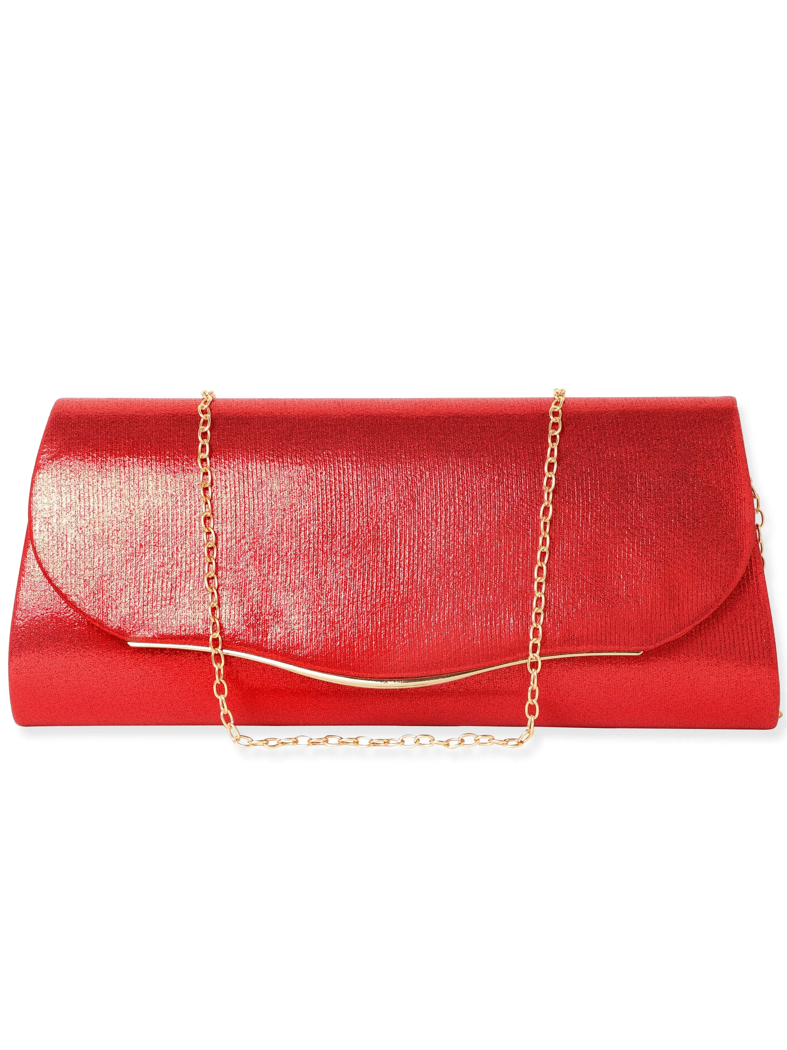 Rubans Fiery Opulence Red Textured Glossy Clutch Bag