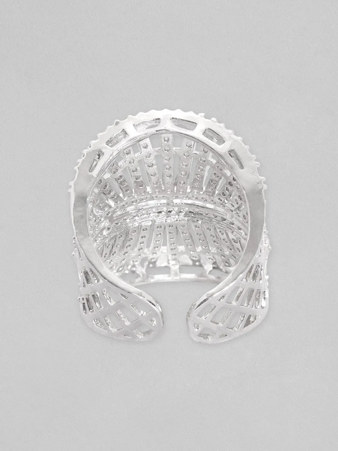 Rubans Silver-Plated White Zircon-Studded Finger Ring