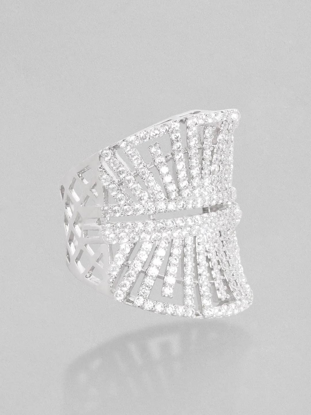 Rubans Silver-Plated White Zircon-Studded Finger Ring