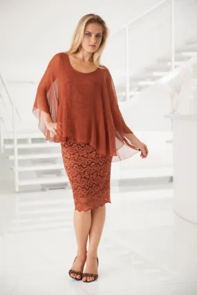 Sara's Silk Plisse" Overlay Top And Lace Skirt - Sale