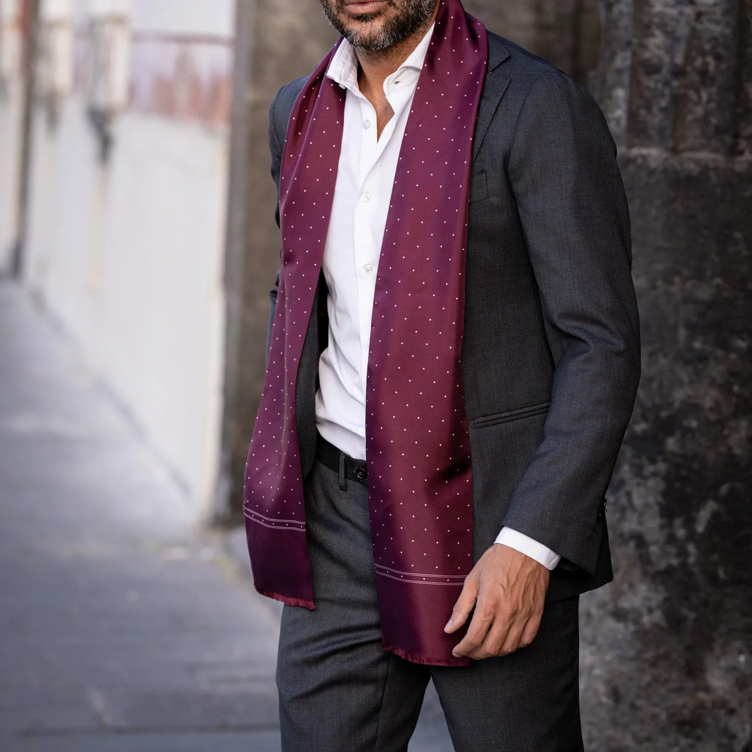 Savona - Slim Silk Scarf - Burgundy