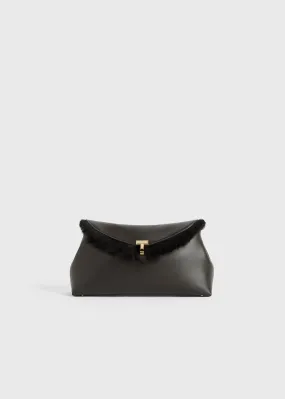 Shearling T-Lock clutch bark