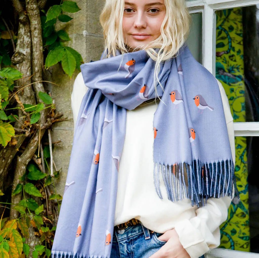 Silky Robin print scarf