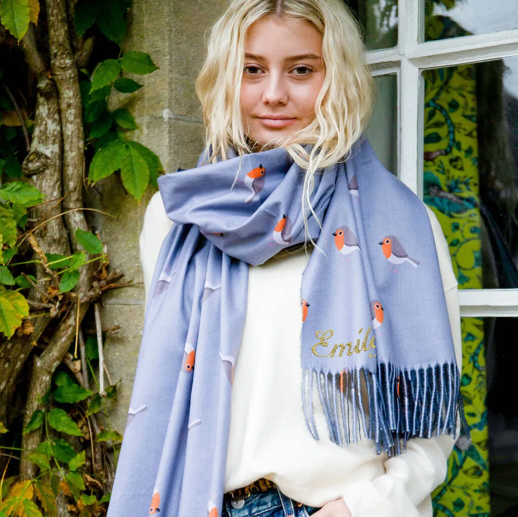 Silky Robin print scarf