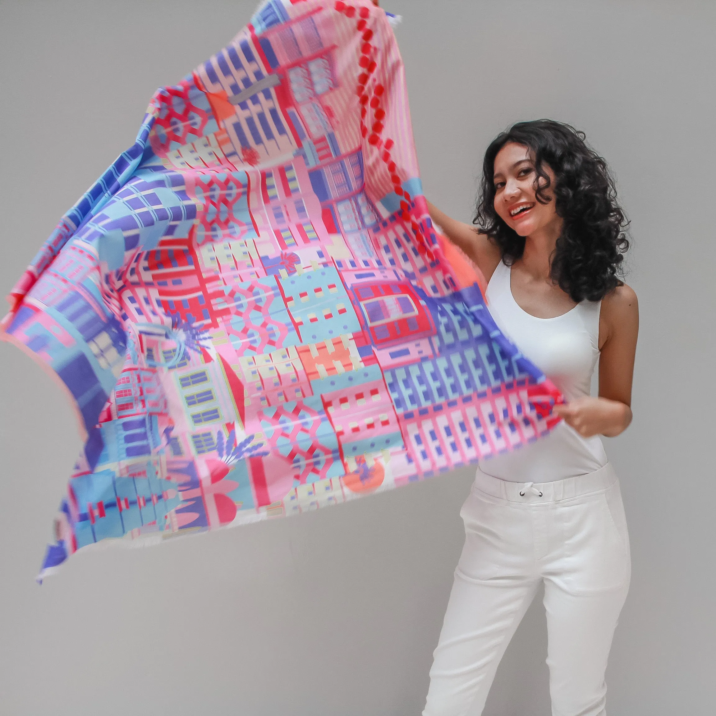 Singapore in Technicolour Cotton Scarf