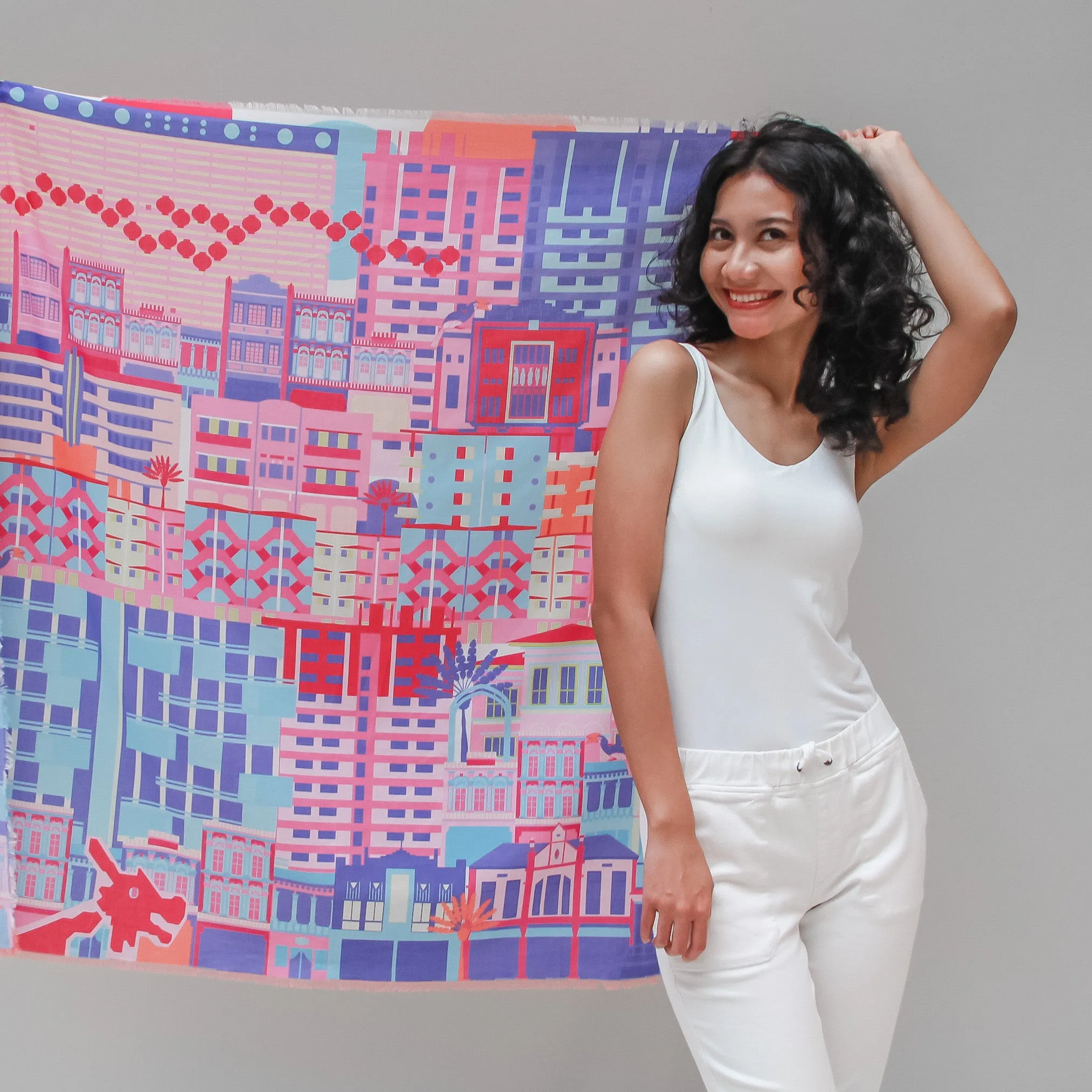 Singapore in Technicolour Cotton Scarf