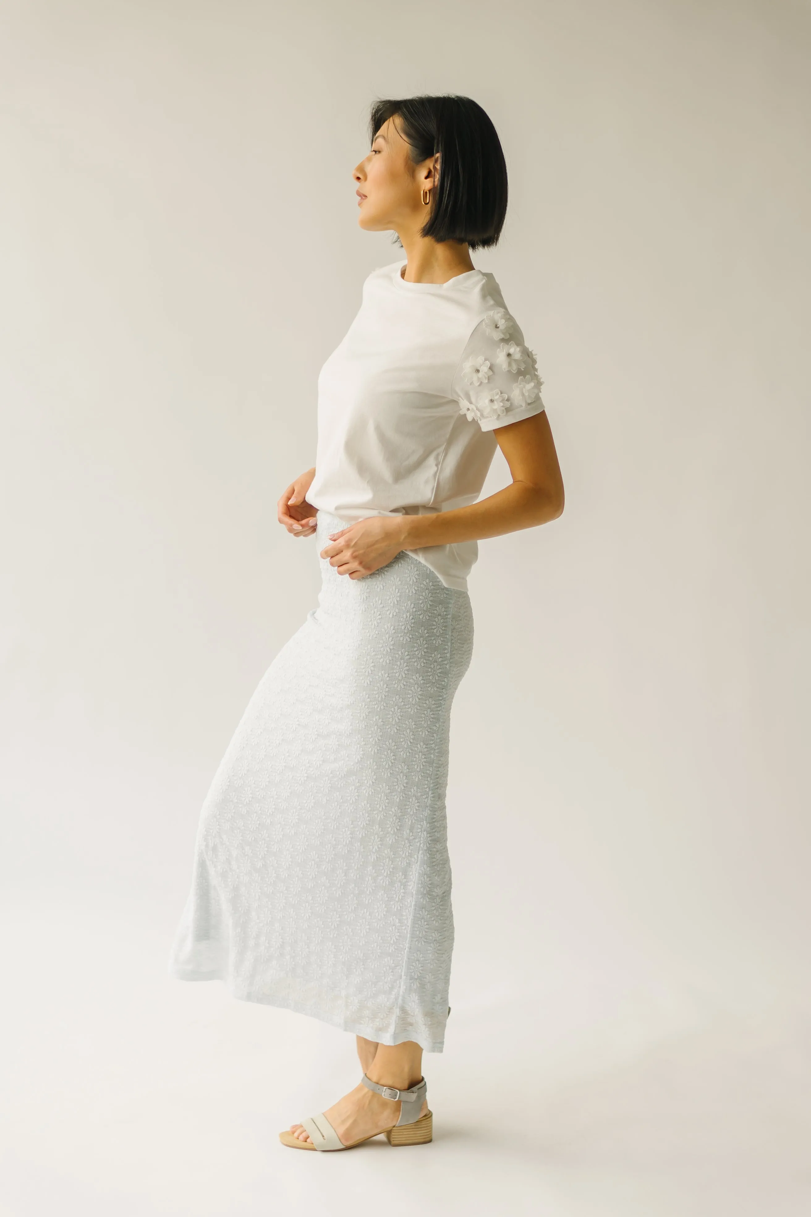 The Mateah Lace Midi Skirt in Light Blue