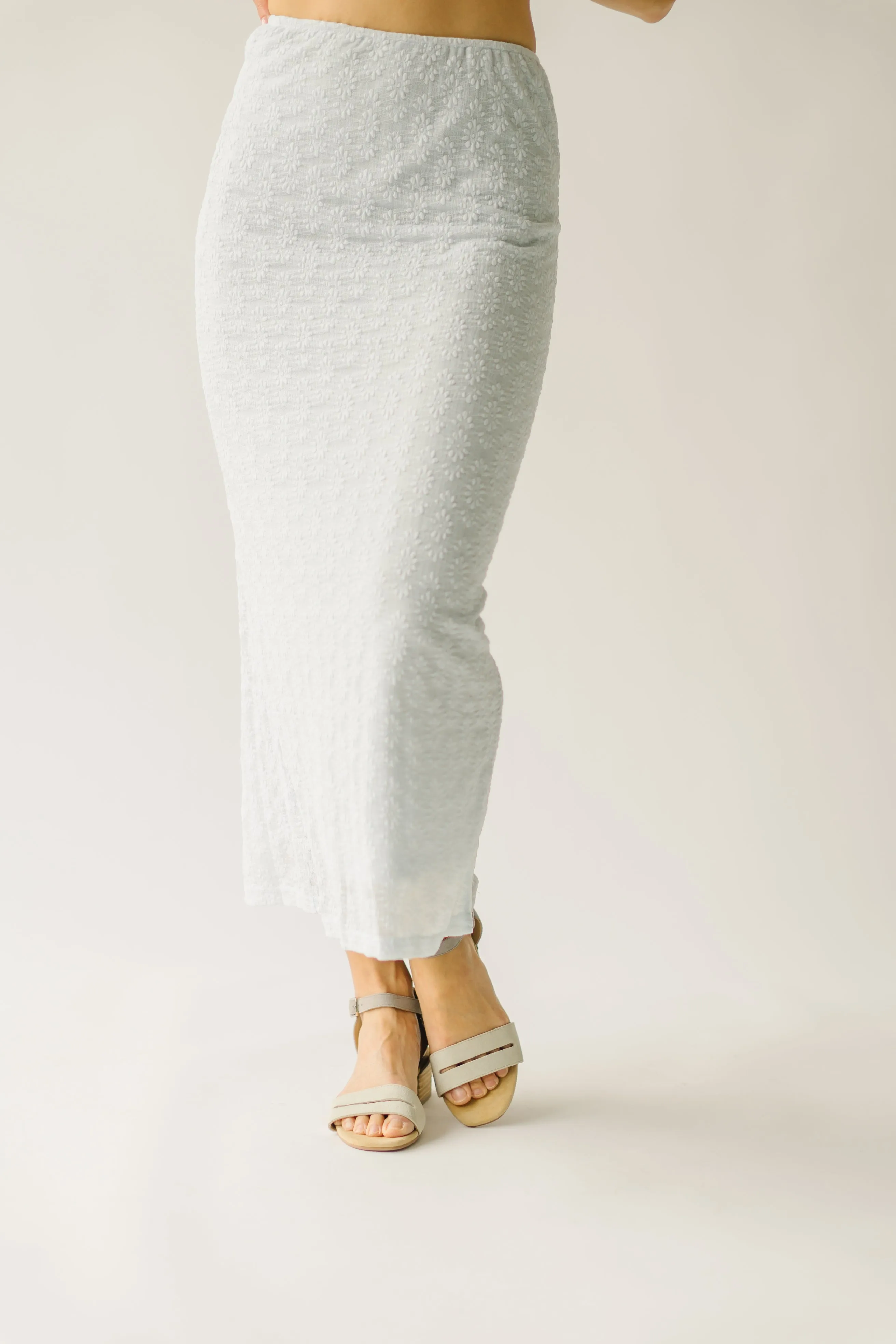 The Mateah Lace Midi Skirt in Light Blue