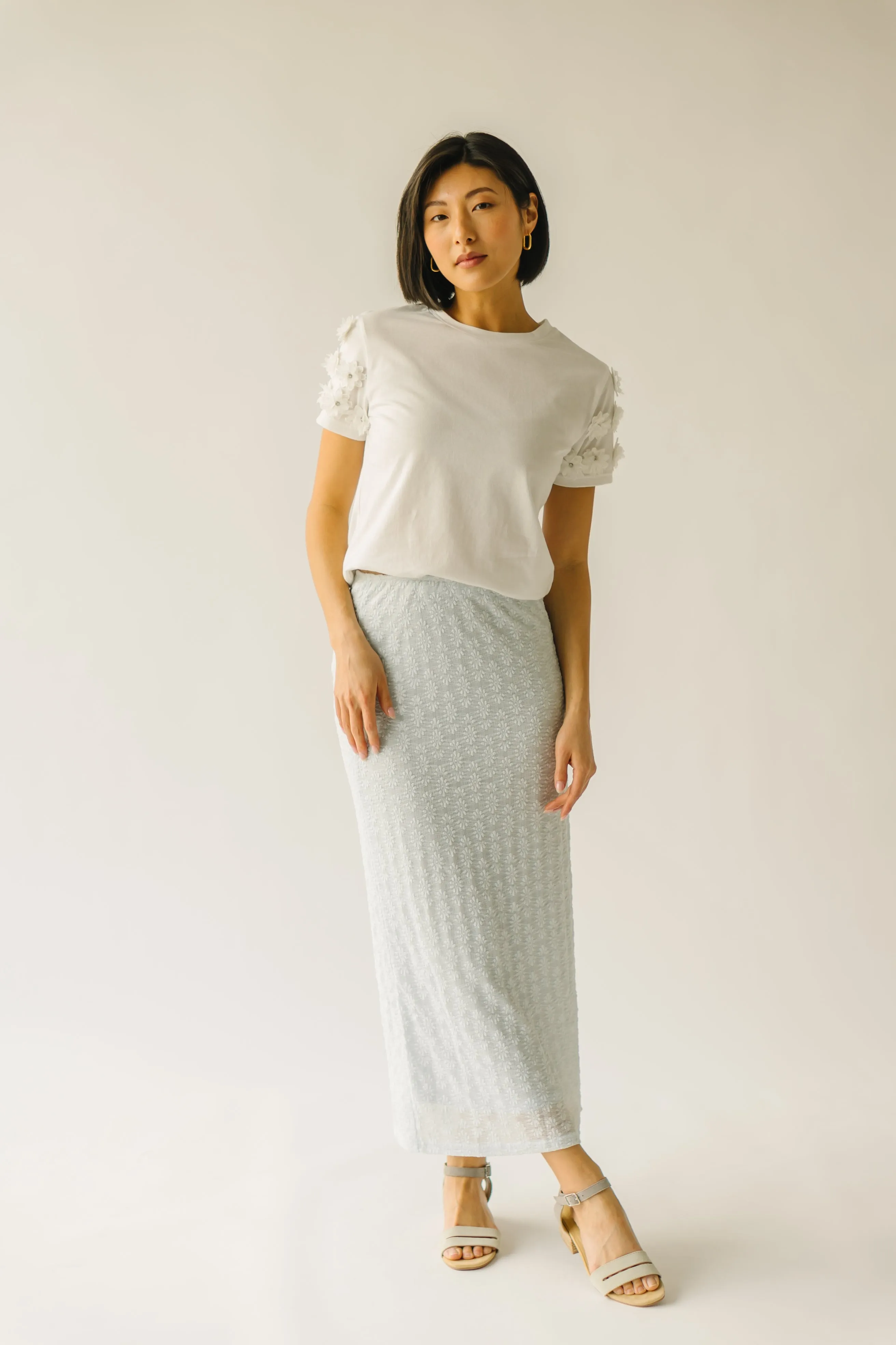 The Mateah Lace Midi Skirt in Light Blue