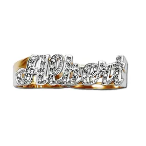 Two Finger Gold Diamond Name Ring