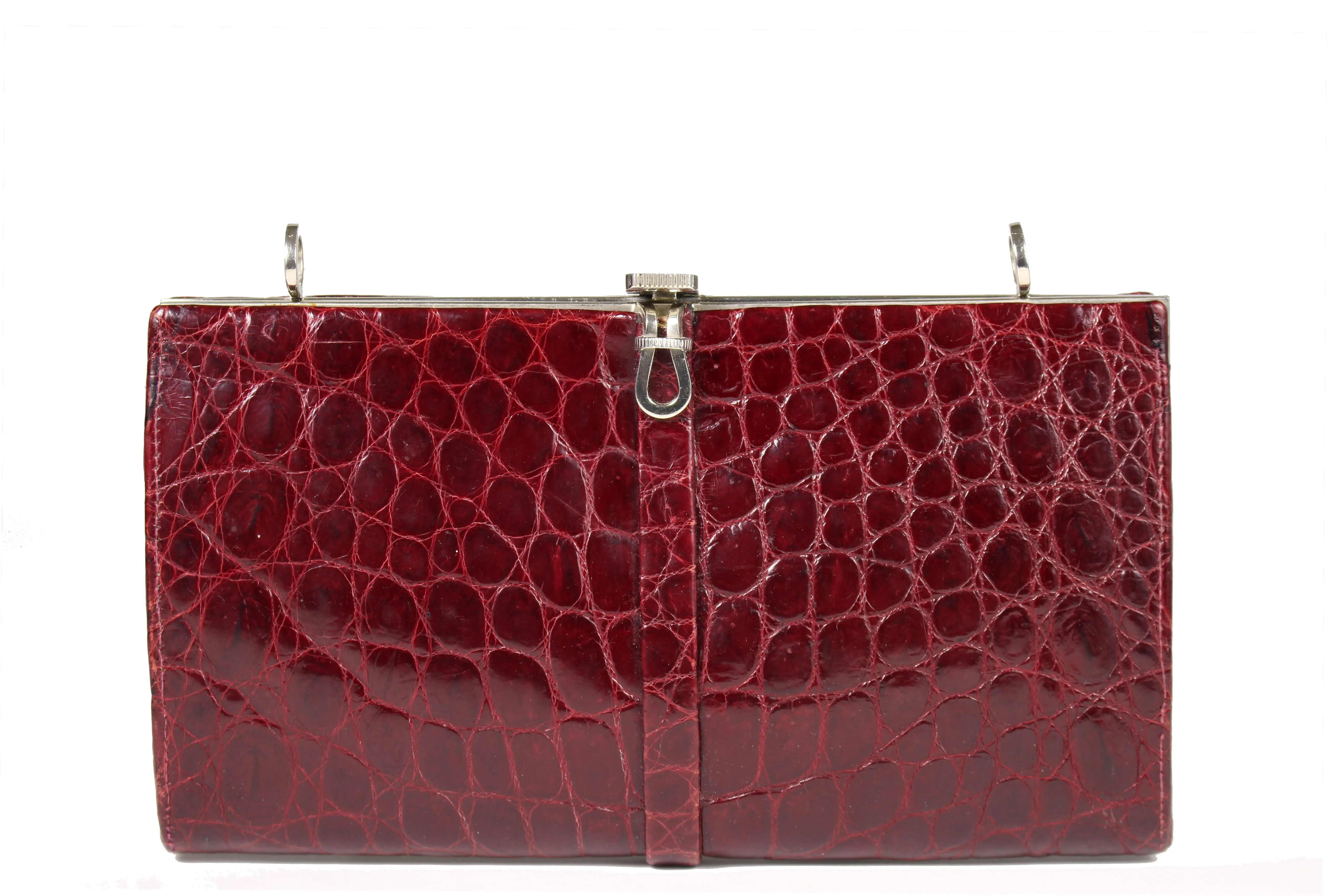 WIEN ruby red crocodile skin clutch